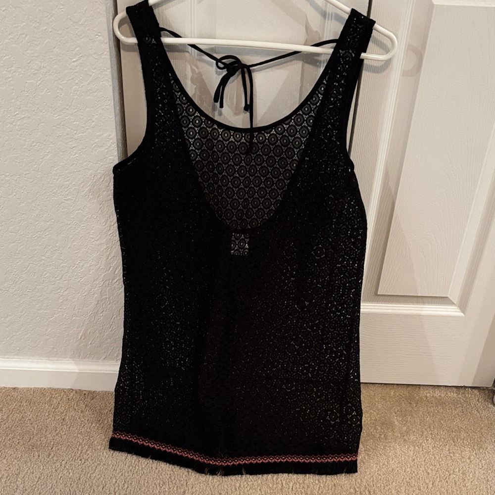Xhilaration Black Lace Swim Coverup Tank with Back Tie